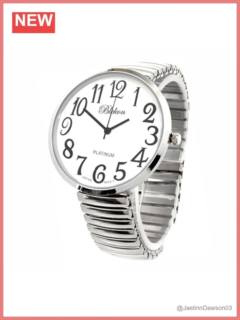 Extra Large Silver Watch for Women, Stretch Band, White Dial, Japanese Quartz